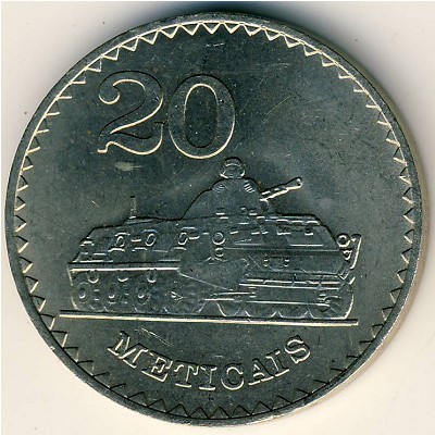 Mozambique, 20 meticals, 1980–1986