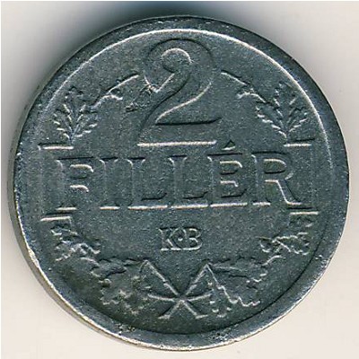 Hungary, 2 filler, 1916–1918