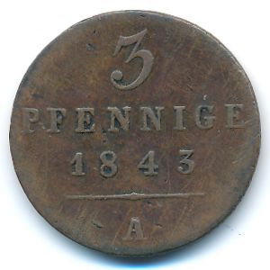 Waldeck-Pyrmont, 3 pfennig, 1842–1845