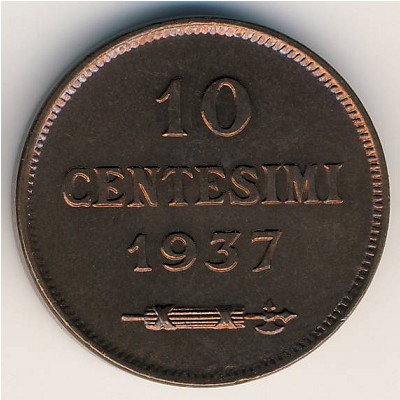 Сан-Марино, 10 чентезимо (1935–1938 г.)