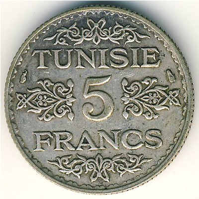 Tunis, 5 francs, 1934–1936