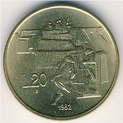 San Marino, 20 lire, 1982