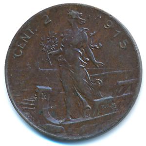 Italy, 2 centesimi, 1908–1917