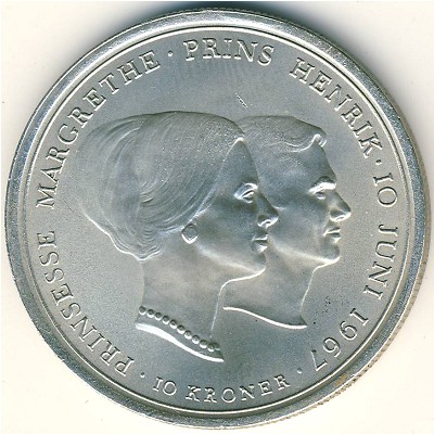 Denmark, 10 kroner, 1967
