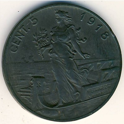 Italy, 5 centesimi, 1908–1918