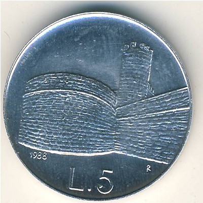 San Marino, 5 lire, 1988