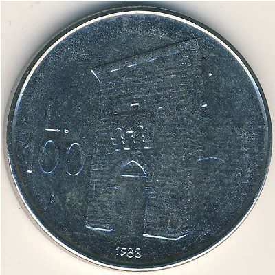 San Marino, 100 lire, 1988