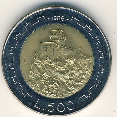 San Marino, 500 lire, 1988