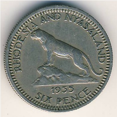 Rhodesia and Nyasaland, 6 pence, 1955–1963