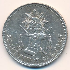 Mexico, 25 centavos, 1870–1890