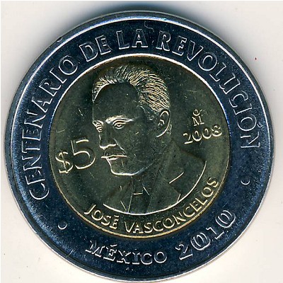 Mexico, 5 pesos, 2008