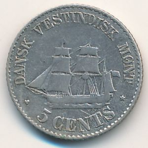 Danish West Indies, 5 cents, 1878–1879