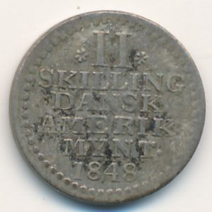 Датская Западная Индия, 2 скиллинга (1848 г.)