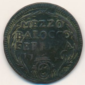 Papal states-Ferrara, 1/2 baiocco, 1744–1751