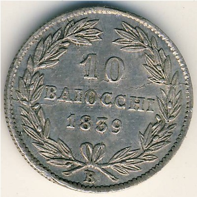 Papal States, 10 baiocchi, 1836–1846