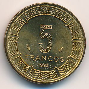 Equatorial Guinea, 5 francos, 1985