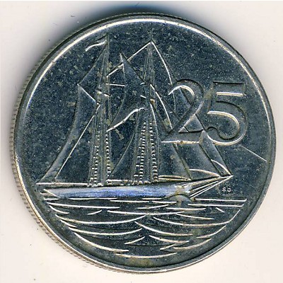 Cayman Islands, 25 cents, 1992–1996