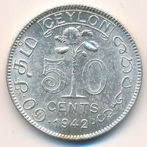 Ceylon, 50 cents, 1942