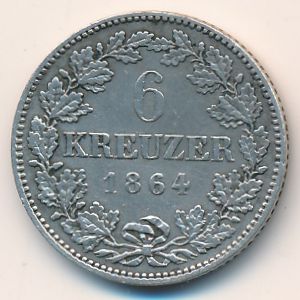 Hesse-Darmstadt, 6 kreuzer, 1864–1867