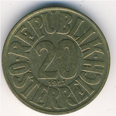 Austria, 20 groschen, 1950–1954