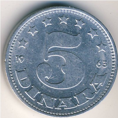 Yugoslavia, 5 dinara, 1963