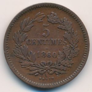 Luxemburg, 5 centimes, 1855–1860