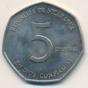 Nicaragua, 5 cordobas, 1980