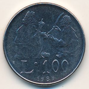 San Marino, 100 lire, 1989