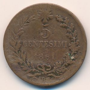 Italy, 5 centesimi, 1861