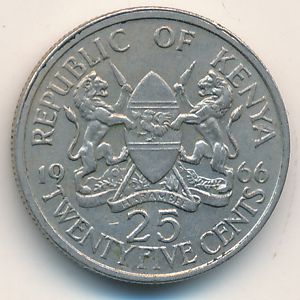 Kenya, 25 cents, 1966–1967