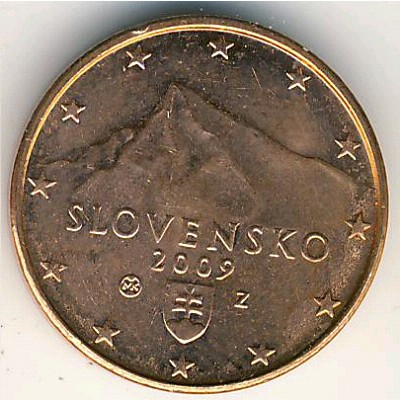 Словакия, 1 евроцент (2009–2020 г.)