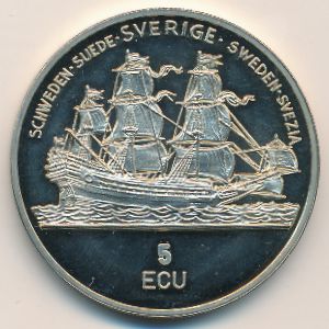 Sweden., 5 ecu, 1992