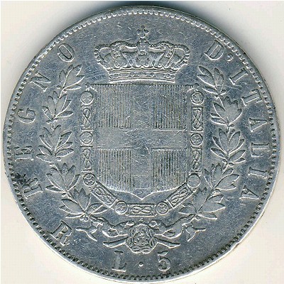 Italy, 5 lire, 1870–1878