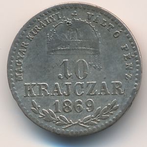 Hungary, 10 krajczar, 1868–1869
