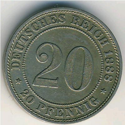 Germany, 20 pfennig, 1887–1888