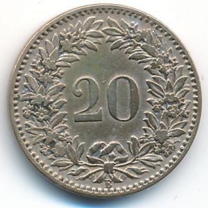Швейцария, 20 раппенов (1850–1859 г.)