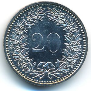 Швейцария, 20 раппенов (1939–2019 г.)