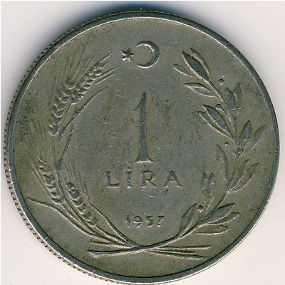 Turkey, 1 lira, 1957