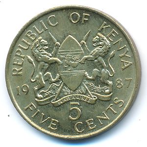 Kenya, 5 cents, 1978–1991