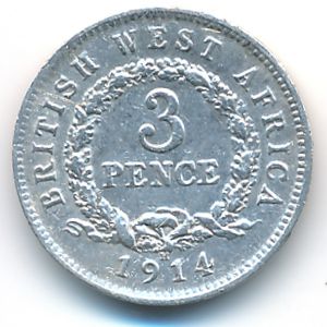 British West Africa, 3 pence, 1913–1919