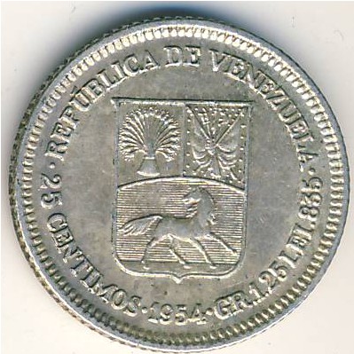 Venezuela, 25 centimos, 1954