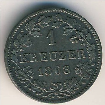 Wurttemberg, 1 kreuzer, 1865–1873