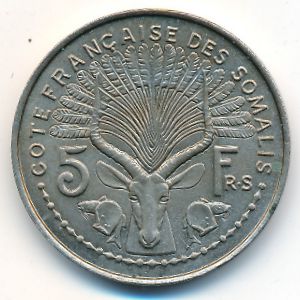 French Somaliland, 5 francs, 1948