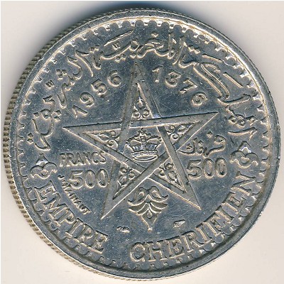 Morocco, 500 francs, 1956