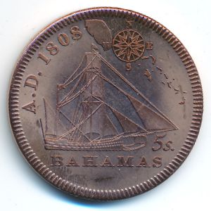 Багамские острова., 5 шиллингов (1808 г.)