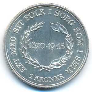 Denmark, 2 kroner, 1945