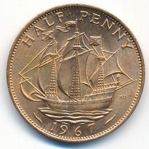 Great Britain, 1/2 penny, 1954–1970