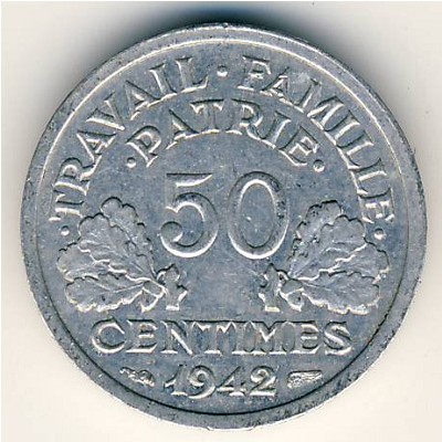 Франция, 50 сентим (1942–1944 г.)