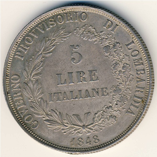 Lombardy-Venetia, 5 lire, 1848