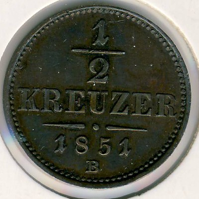 Austria, 1/2 kreuzer, 1851